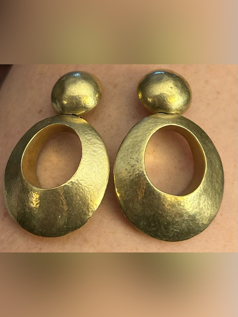 VAUBEL 18K Gold Plated, Handmade Puffed Oval Ring Drop w/o Scooped Back Earrings
